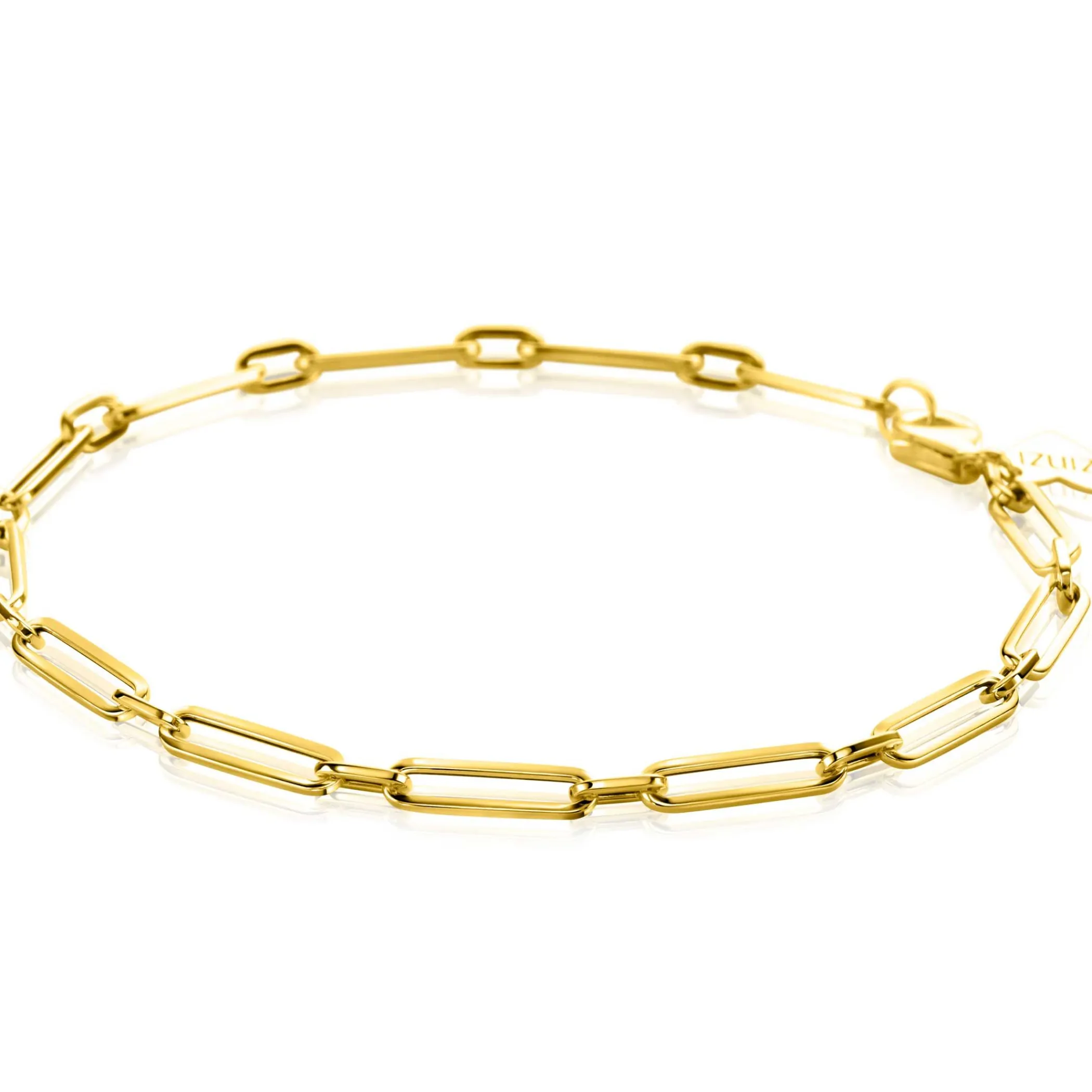Clearance Zinzi Gold 14 krt gouden armband met trendy paperclip/closed for ever schakels met tussenoog 3mm breed, lengte 19cm ZGA470