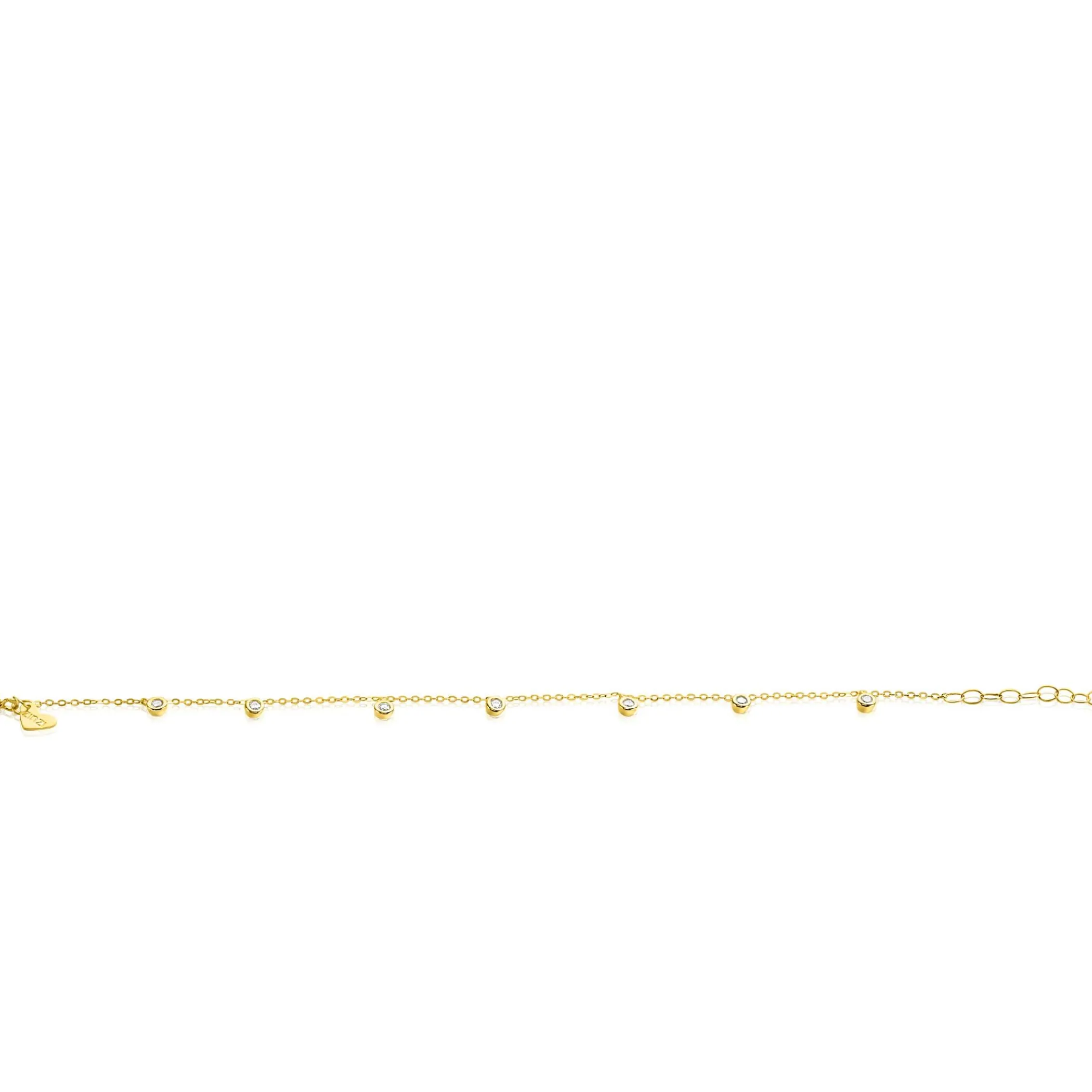 Discount Zinzi Gold 14 krt gouden armband met zeven ronde hangertjes, bezet met witte zirconia's 15,5-18,5cm ZGA451