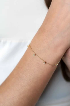 Discount Zinzi Gold 14 krt gouden armband met zeven ronde hangertjes, bezet met witte zirconia's 15,5-18,5cm ZGA451