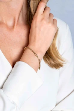 Online Zinzi Gold 14 krt gouden armband met trendy paperclip/closed for ever schakels 4mm breed, lengte 19cm ZGA347