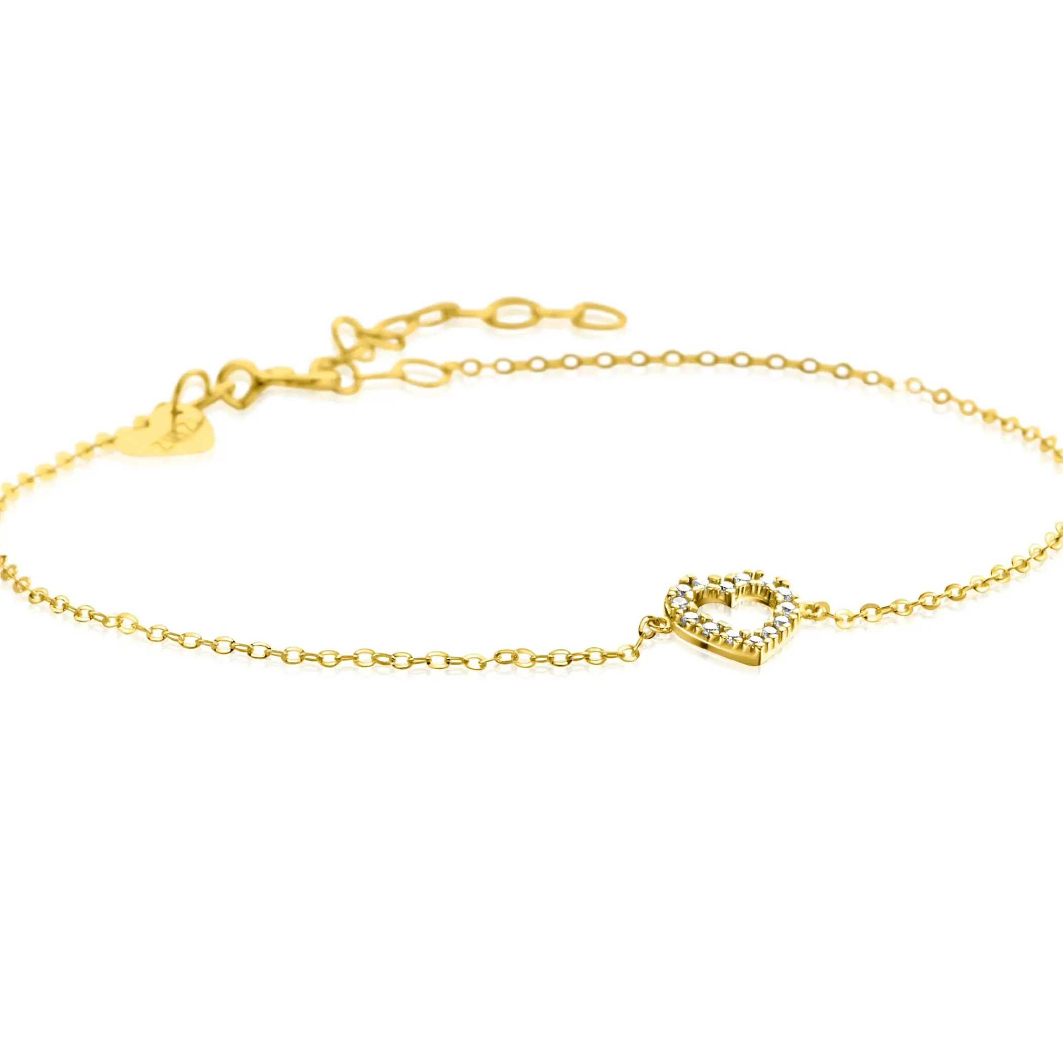 Best Zinzi Gold 14 krt gouden armband met sierlijk open hartje (7mm), bezet met witte zirconia's 16,5-19,5cm ZGA450