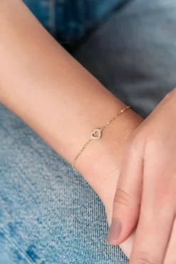 Best Zinzi Gold 14 krt gouden armband met sierlijk open hartje (7mm), bezet met witte zirconia's 16,5-19,5cm ZGA450
