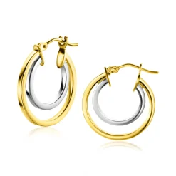 Outlet Zinzi Gold 14 krt gouden bicolor oorringen 18mm, met multi-look uitstraling. Met een vierkante buis van 1,5mm breed ZGO335