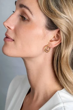 Outlet Zinzi Gold 14 krt gouden bicolor oorringen 18mm, met multi-look uitstraling. Met een vierkante buis van 1,5mm breed ZGO335