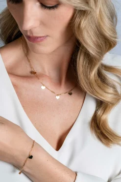 Clearance Zinzi Gold 14 krt gouden collier 45cm met trendy paperclip schakels 1,8mm breed en vijf gladde harten 9mm ZGC342