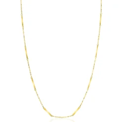 Hot Zinzi Gold 14 krt gouden fijne massieve schakelketting met dertien lange gladde plaatjes 45cm ZGC490