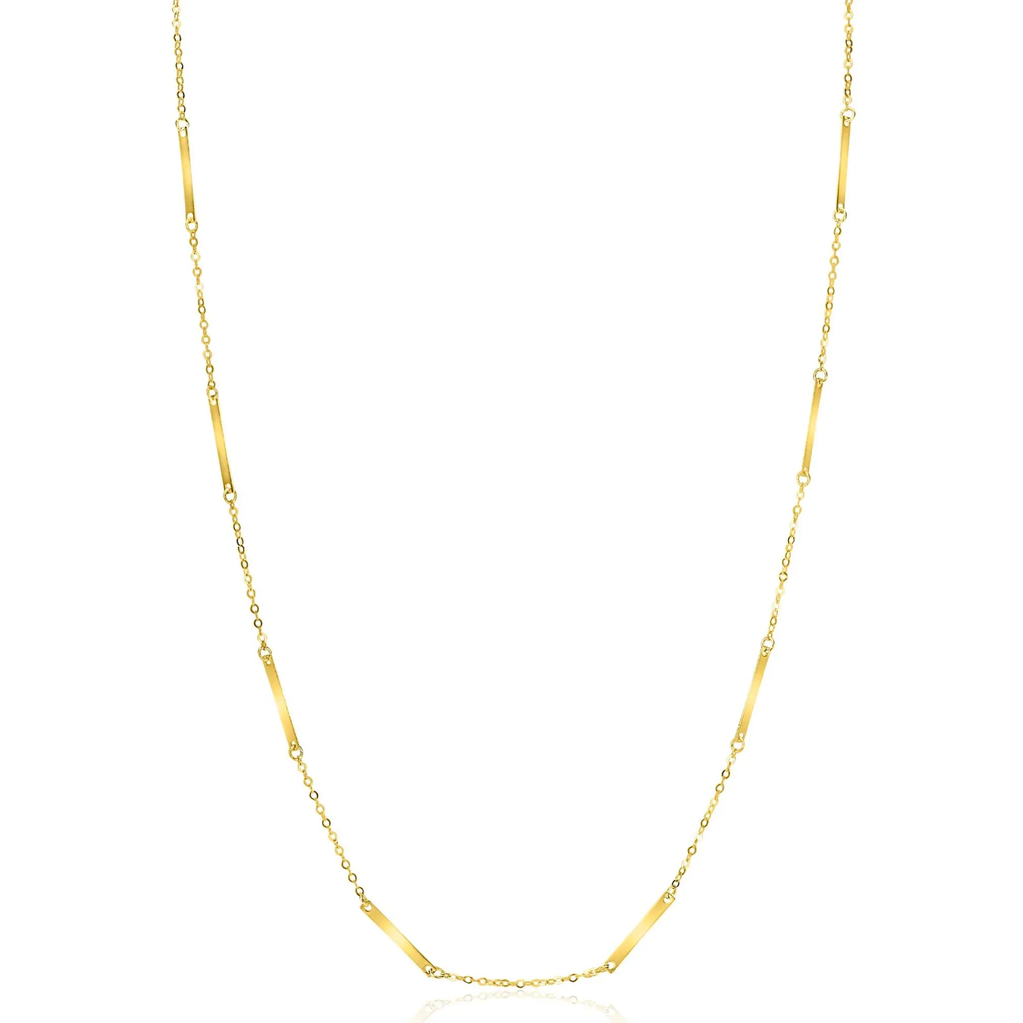 Hot Zinzi Gold 14 krt gouden fijne massieve schakelketting met dertien lange gladde plaatjes 45cm ZGC490