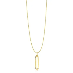 Outlet Zinzi Gold 14 krt gouden hanger 26mm met lange trendy paperclip-schakel ZGH358 (zonder collier)