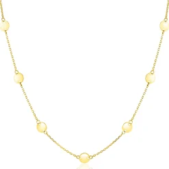 Hot Zinzi Gold 14 krt gouden ketting met subtiele jasseron schakels en negen ronde gladde plaatjes 5mm breed 42-45cm ZGC503