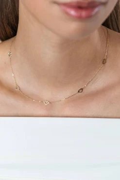 Clearance Zinzi Gold 14 krt gouden ketting met subtiele jasseron schakels en vijf open hartjes 5mm breed 42-45cm ZGC504