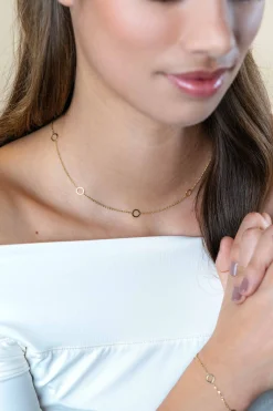 Hot Zinzi Gold 14 krt gouden ketting met subtiele jasseron schakels en zeven open rondjes 6,5mm breed 42-45cm ZGC445