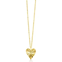 Online Zinzi Gold 14 krt gouden ketting 45cm met bewerkt hart hanger 15mm ZGC340