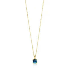 Best Zinzi Gold 14 krt gouden ketting met chique vierkante hanger, bezet met Londen topaas 40-43cm ZGC537