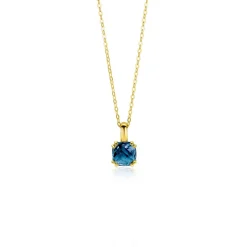 Best Zinzi Gold 14 krt gouden ketting met chique vierkante hanger, bezet met Londen topaas 40-43cm ZGC537