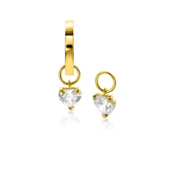 Clearance Zinzi Gold 14 krt gouden oorbedels in hartvorm bezet met witte zirconia 5mm ZGCH422 (zonder oorringen)