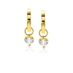 Clearance Zinzi Gold 14 krt gouden oorbedels in hartvorm bezet met witte zirconia 5mm ZGCH422 (zonder oorringen)
