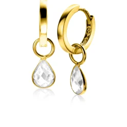 Discount Zinzi Gold 14 krt gouden oorbedels in peervorm bezet met witte zirconia 7mm ZGCH390 (zonder oorringen)
