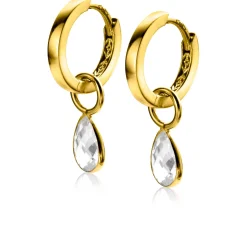 Discount Zinzi Gold 14 krt gouden oorbedels in peervorm bezet met witte zirconia 7mm ZGCH390 (zonder oorringen)