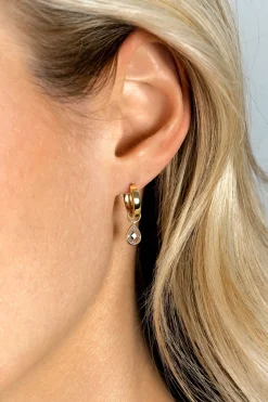 Discount Zinzi Gold 14 krt gouden oorbedels in peervorm bezet met witte zirconia 7mm ZGCH390 (zonder oorringen)