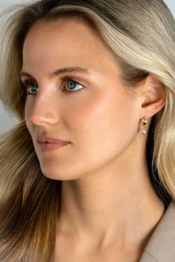 Discount Zinzi Gold 14 krt gouden oorbedels in peervorm bezet met witte zirconia 7mm ZGCH390 (zonder oorringen)