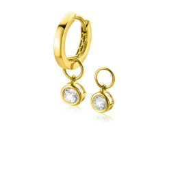 New Zinzi Gold 14 krt gouden oorbedels in ronde vorm bezet met witte zirconia 5mm ZGCH421 (zonder oorringen)