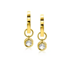 New Zinzi Gold 14 krt gouden oorbedels in ronde vorm bezet met witte zirconia 5mm ZGCH421 (zonder oorringen)