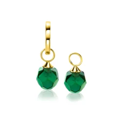 Clearance Zinzi Gold 14 krt gouden oorbedels groene beads 8mm ZGCH144G (zonder oorringen)