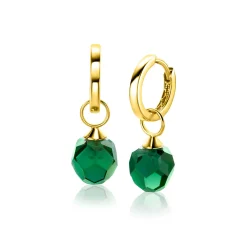 Clearance Zinzi Gold 14 krt gouden oorbedels groene beads 8mm ZGCH144G (zonder oorringen)
