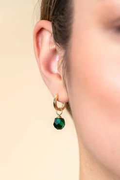 Clearance Zinzi Gold 14 krt gouden oorbedels groene beads 8mm ZGCH144G (zonder oorringen)