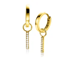 Zinzi Gold 14 krt gouden oorbedels staafje bezet met witte zirconia's 10mm ZGCH387 (zonder oorringen)