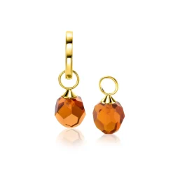 Clearance Zinzi Gold 14 krt gouden oorbedels bruine beads 8mm ZGCH144BR (zonder oorringen)