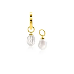 New Zinzi Gold 14 krt gouden oorbedels met witte parels in natuurlijke vorm 6,5mm ZGCH405 (zonder oorringen)