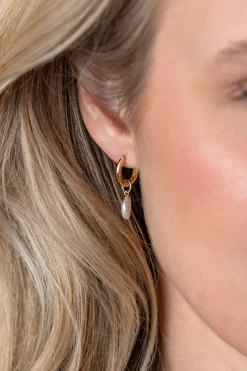 New Zinzi Gold 14 krt gouden oorbedels met witte parels in natuurlijke vorm 6,5mm ZGCH405 (zonder oorringen)