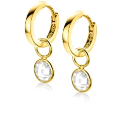 Hot Zinzi Gold 14 krt gouden oorbedels in ronde vorm bezet met witte zirconia 7mm ZGCH391 (zonder oorringen)