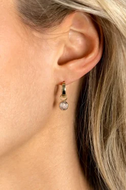 Hot Zinzi Gold 14 krt gouden oorbedels in ronde vorm bezet met witte zirconia 7mm ZGCH391 (zonder oorringen)