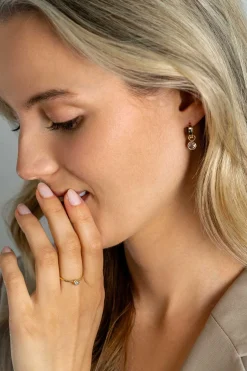 Hot Zinzi Gold 14 krt gouden oorbedels in ronde vorm bezet met witte zirconia 7mm ZGCH391 (zonder oorringen)
