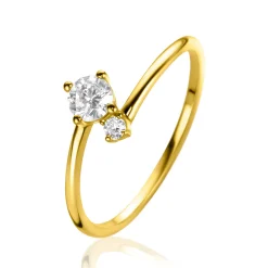 Zinzi Gold 14 krt gouden ring met twee vierpootszettingen, bezet met ronde witte zirconia's (7mm) ZGR462