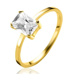 Hot Zinzi Gold 14 krt gouden ring bezet met een rechthoekige witte zirkonia in vierpootzetting ZGR509