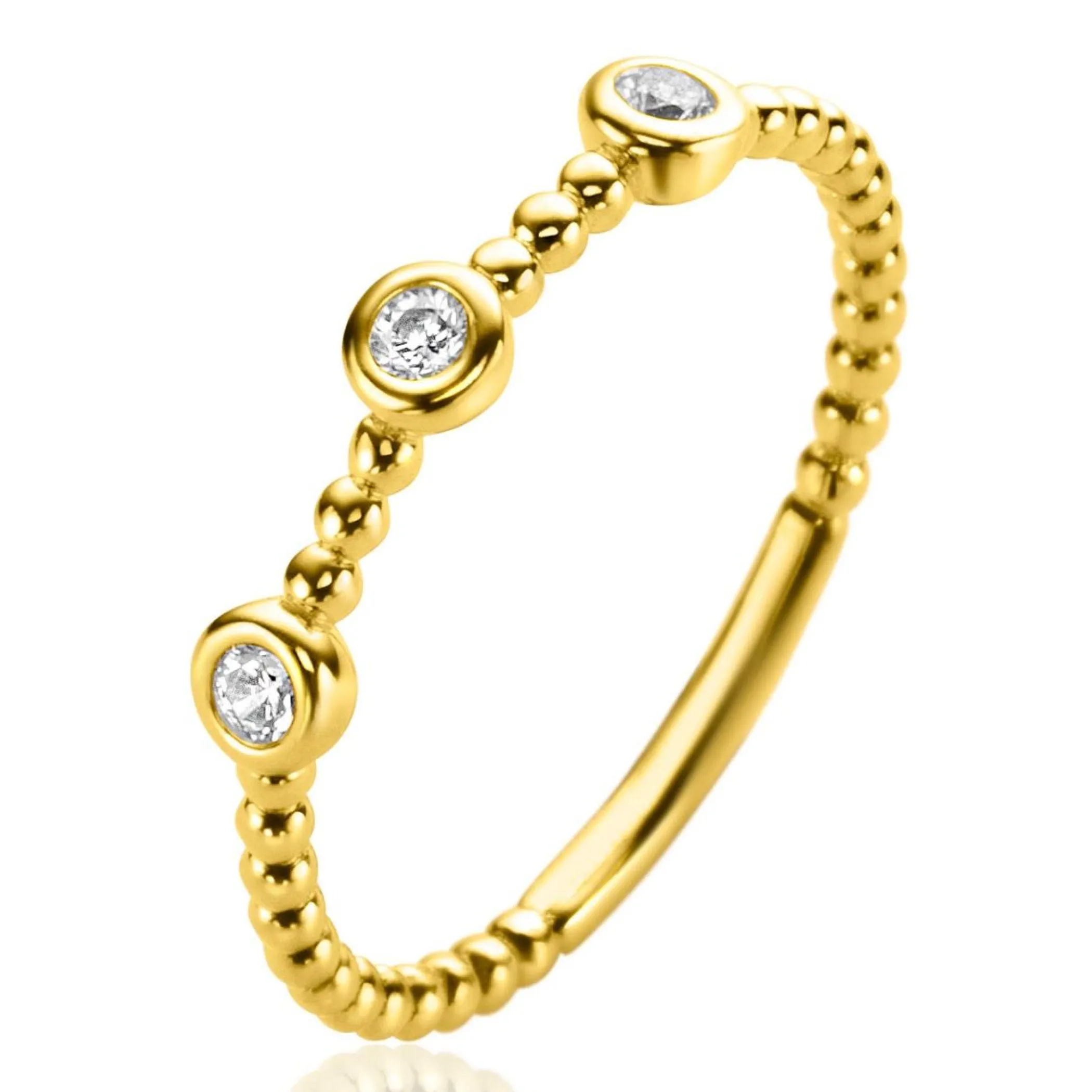 Sale Zinzi Gold 14 krt gouden ring met bolletjes scheen en bezet met drie ronde witte zirconia's in bolletjes zetting van 3mm ZGR309