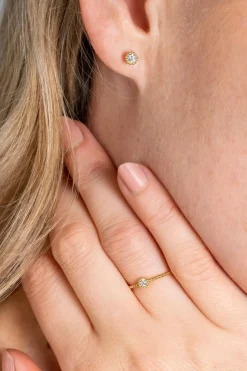 Zinzi Gold 14 krt gouden ring met bolletjes scheen en bezet met een ronde witte zirconia in bolletjes zetting van 3,5mm ZGR308