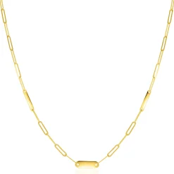 Best Zinzi Gold 14 krt gouden schakelketting met paperclip schakels (1,8mm breed) en drie gladde plaatjes 45cm ZGC443
