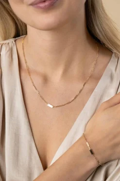 Best Zinzi Gold 14 krt gouden schakelketting met paperclip schakels (1,8mm breed) en drie gladde plaatjes 45cm ZGC443