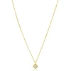 Zinzi Gold 14 krt gouden schakelkettinkje 43cm met sierlijke ronde hanger, bezet met witte zirconia ZGC371
