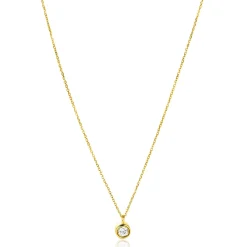 Zinzi Gold 14 krt gouden schakelkettinkje 43cm met sierlijke ronde hanger, bezet met witte zirconia ZGC371