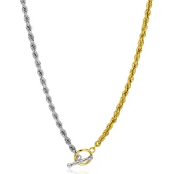Hot Zinzi gold plated zilveren ketting met 3,7mm brede koord schakel bicolor en trendy kapittel sluiting 42-45cm ZIC2288