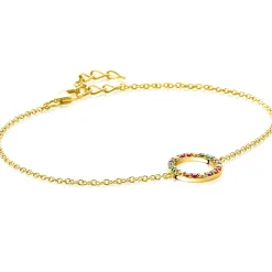 Zinzi gold plated zilveren armband met open rondje 12mm bezet regenboog 17-20cm ZIA2170