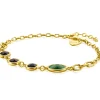 Zinzi gold plated zilveren schakel armband met drie ronde zettingen zwart en ovale zetting groen 17-20 cm ZIA2389