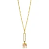 Clearance Zinzi gold plated zilveren jasseron ketting met schitterende open ovale vorm en vierkante hanger in licht roze 42-45cm ZIC2579
