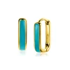 Hot Zinzi gold plated zilveren luxe oorringen rechthoek vorm met turquoise emaille 15x4mm ZIO2339T