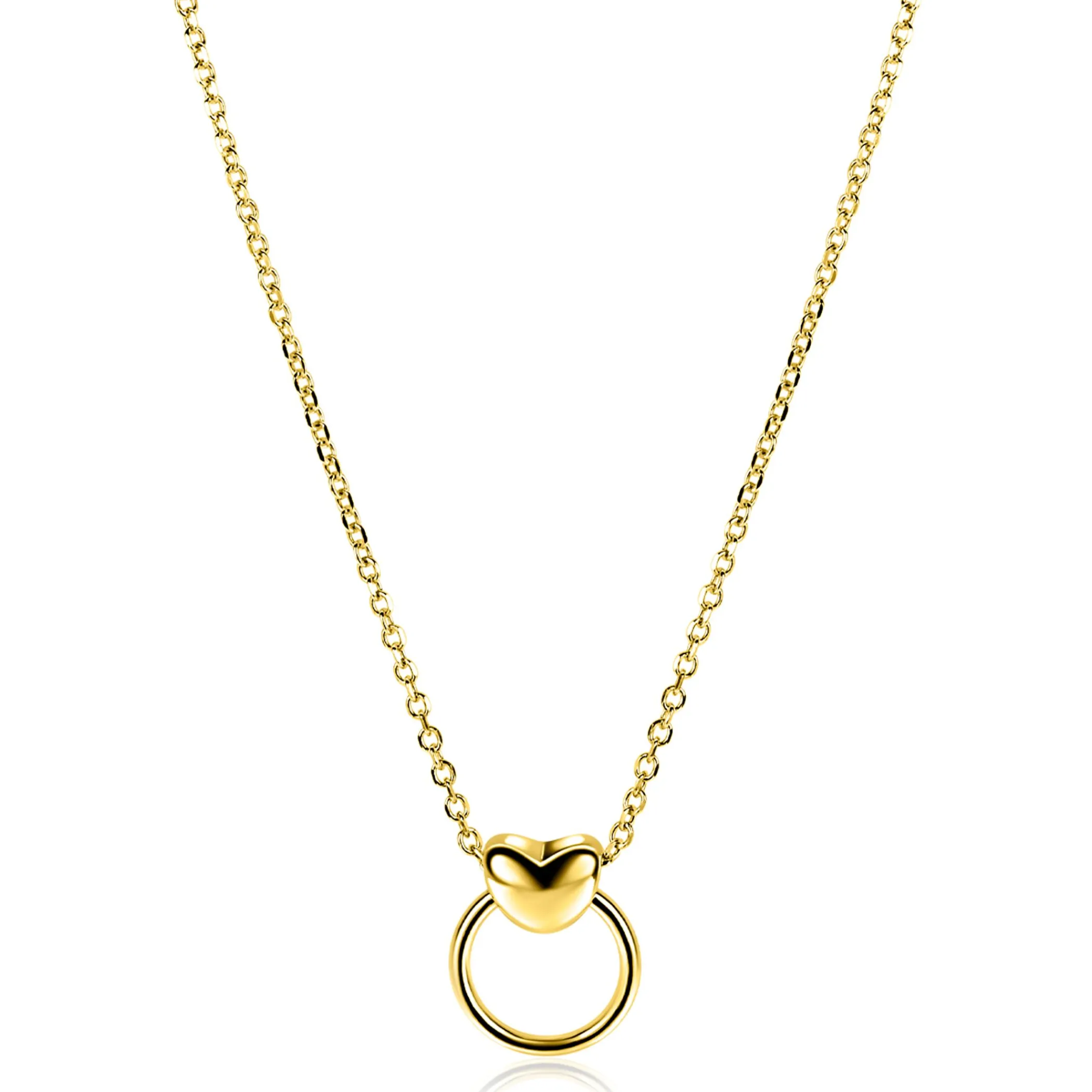 Clearance Zinzi gold plated zilveren ketting 42-45cm met glanzend hart aan een open rondje ZIC2759
